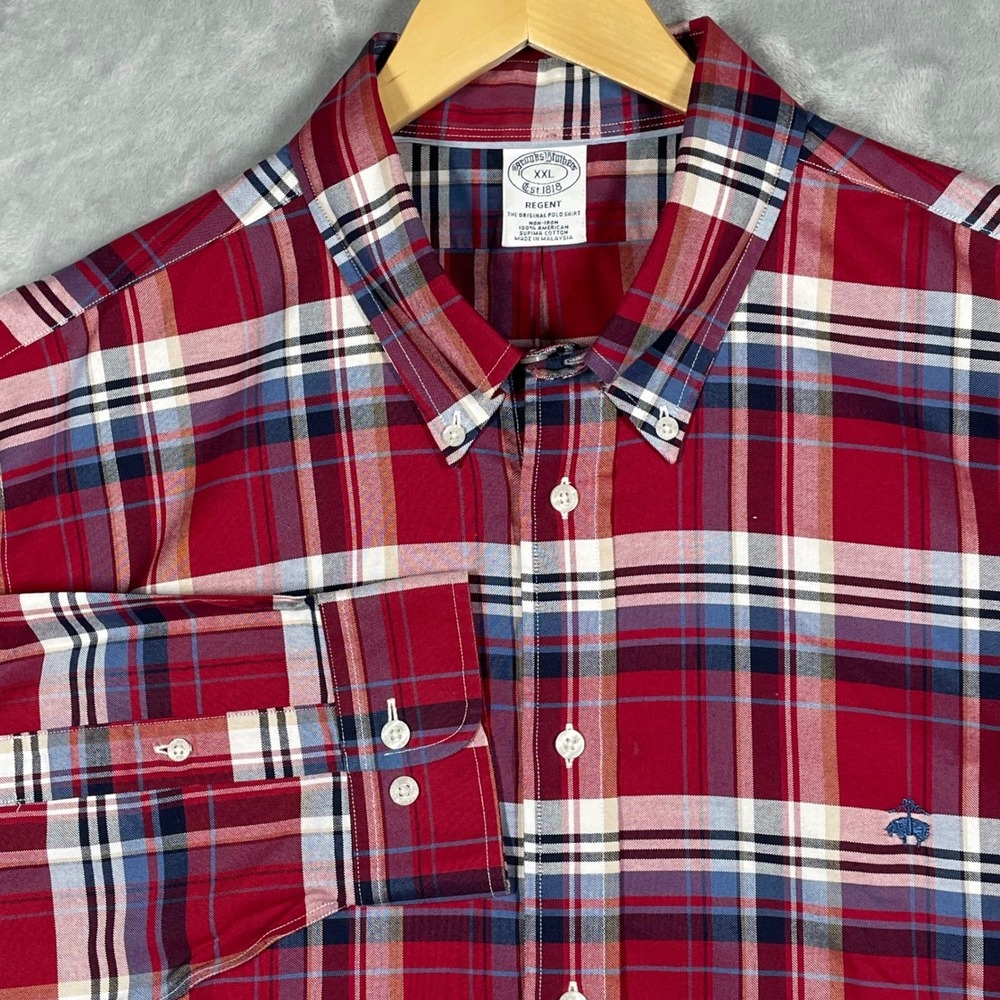 Brooks Brothers Regent XXL Red Plaid Non-Iron Supima Cotton Button Down Shirt